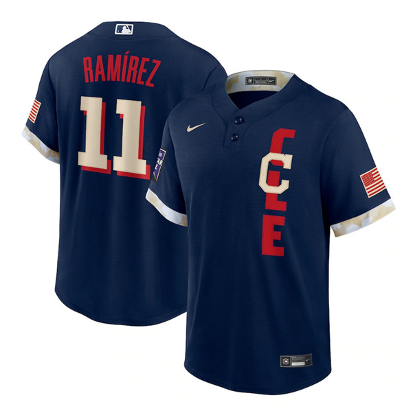 Men's Cleveland Indians #11 José Ramírez 2021 Navy All-Star Cool Base Stitched Baseball Jersey